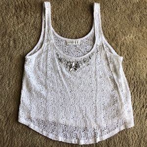 White Lace Jeweled Neckline Tank